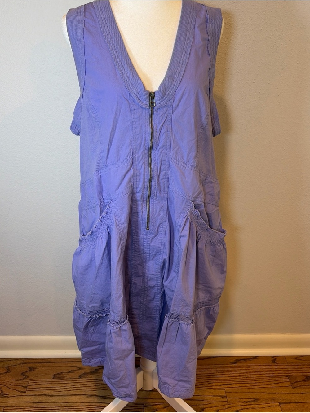 Daily Practice Anthropologie Trek Utility Mini Dress Cargo Pockets Tiered Large
